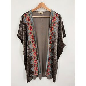 Velvet Embroidered Open Cardigan Topper, Size Small